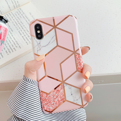 LOVECOM – coque de téléphone à motif géométrique, étui arrière souple en marbre IMD pour iPhone 12 Mini 11 Pro Max XR XS Max 6 7 8 Plus X ► Photo 1/6