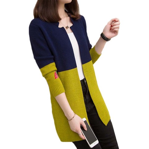 Cardigan tricoté pour femme, veste coréenne manches longues couleur sauvage assortie mi-longue, pull ample pour femme D3056, printemps automne ► Photo 1/6