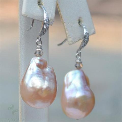 Boucles d'oreilles en perles de la mer du sud, gros bijou rose Baroque 10-14mm AAAA de tempérament irrégulier ► Photo 1/3