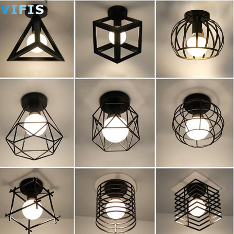 Vintage plafonnier moderne nordique rétro fer plafonnier décor pour salon barre noir Loft E27 maison lumières Cage luminaire ► Photo 1/6