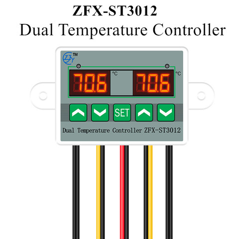 Contrôleur de température double, Thermostat numérique, contrôle par micro-ordinateur, double sonde, AC ZFX-ST3012 V 12V 24V, 220 de réduction ► Photo 1/6