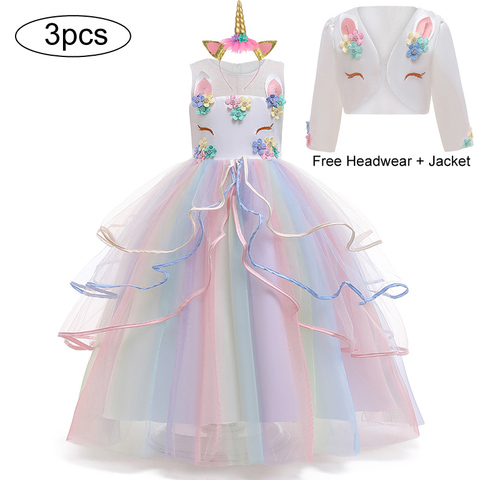 Noël fille licorne arc-en-ciel longue robe fleur fille de mariage robe de princesse chanceux bébé filles robe d'anniversaire ensemble 3-12 ans ► Photo 1/6