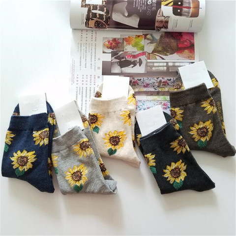 Chaussettes courtes de Style coréen pour femmes, tournesol, Harajuku, japonais, chaussettes amusantes, chaudes et d'hiver en coton, tendance, Art ► Photo 1/6