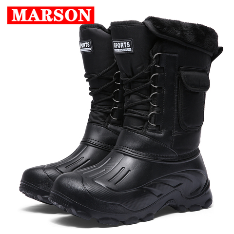 MARSON-bottes de neige pour hommes, chaussures d'hiver décontractées coton, en peluche, chaussures pour hommes, pour travailler en extérieur, antidérapantes, garde au chaud ► Photo 1/6