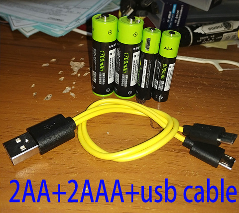 ZNTER – batterie lithium-ion rechargeable, avec pack de câbles usb, 1.5V, 2AA, 1700mAh, 2AAA, 600mah ► Photo 1/3