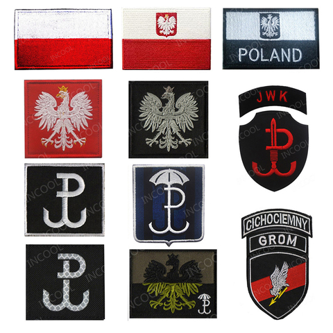 Pologne drapeau brodé patchs polonais aigle armée militaire patchs tactique emblème Applique crâne broderie insignes drapeaux ► Photo 1/6