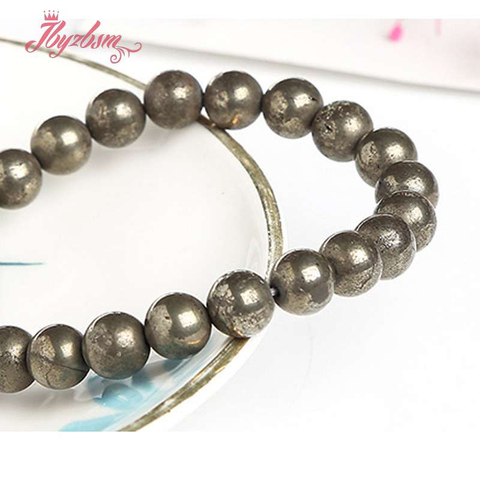 Bracelet en Pyrite naturelles pour hommes et femmes, ligne élastique ronde en pierre naturelle, bijoux cadeau 4 6 810mm ► Photo 1/4