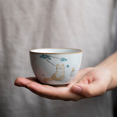 LUWU – tasse à thé chinoise en porcelaine, grande capacité, chat mignon, kung fu ► Photo 1/5