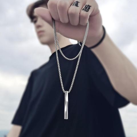 2022 mode nouveau noir Rectangle pendentif collier hommes à la mode Simple en acier inoxydable chaîne hommes collier bijoux cadeau ► Photo 1/6