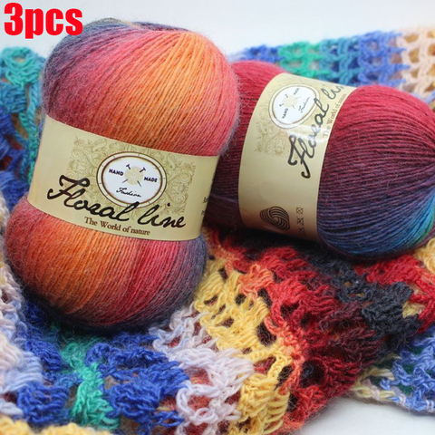 3pcsX100g fil de crochet lanas fil de cachemire à tricoter ligne arc-en-ciel mélange peigné couture ► Photo 1/6