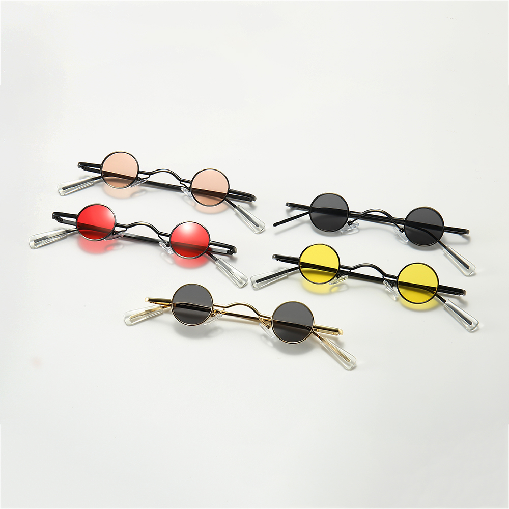 Mini lunettes de soleil rondes rétro pour hommes, monture métallique or noir rouge, petites montures rondes, accessoires de soins oculaires ► Photo 1/6