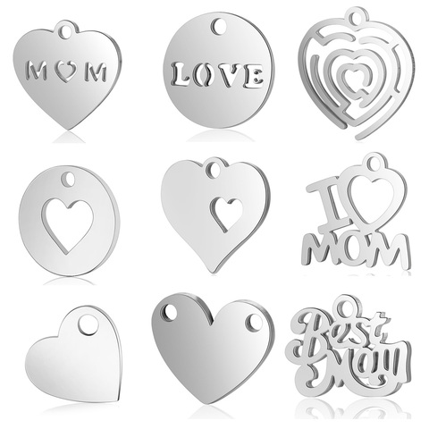 Breloques en acier inoxydable 100%, lot de 10 pièces, breloques en forme de cœur, pendentif pour la famille, la grande sœur, la meilleure maman, connecteur de clé, DIY, vente en gros ► Photo 1/6