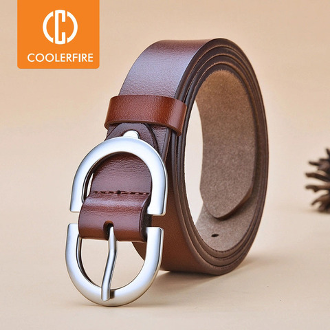 Ceinture en cuir véritable pour femmes, boucle ronde en métal, marque de luxe sauvage, ld032 ► Photo 1/6