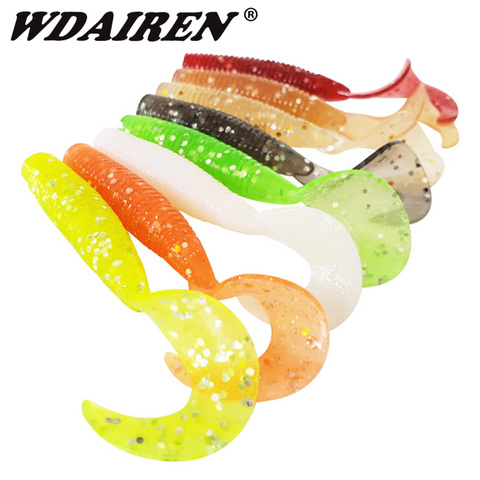 5 pièces Jig Wobblers leurres de pêche souples 60mm 1.8g ver spirale queue sel odeur Silicone appât artificiel carpe bar brochet leurre ► Photo 1/6