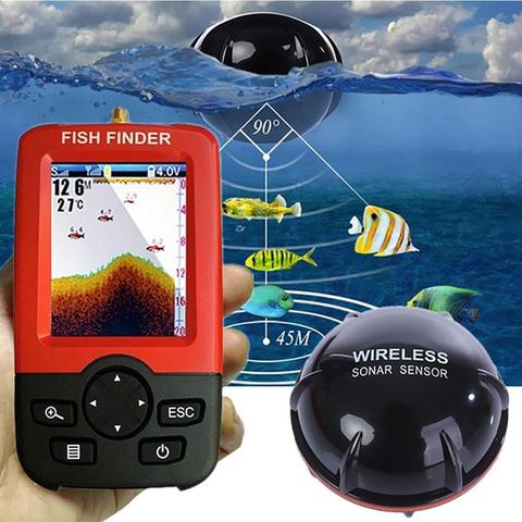 Détecteur de poisson de profondeur intelligent et Portable, avec capteur Sonar sans fil de 100M, sondeur à écho LCD, pour la pêche en eau salée ou en lac ► Photo 1/6