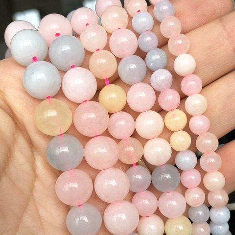 Perles de pierre Morganite colorées pour la fabrication de bijoux 6 8 10mm perles entretoises en vrac rondes lisses Bracelet à bricoler soi-même accessoires de breloques 15'' ► Photo 1/6