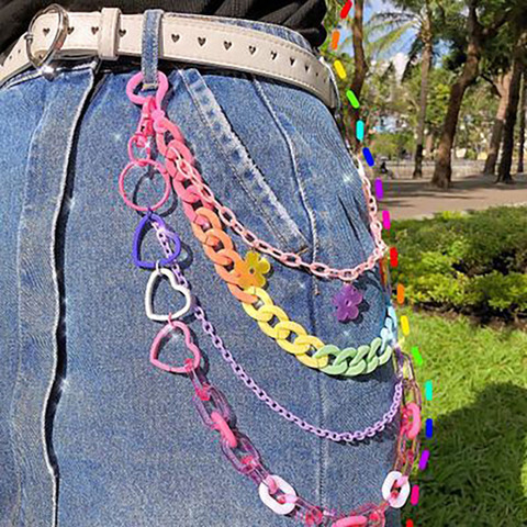 Vintage coloré coeur fleur porte-clés pour femmes fille Punk Cool Transparent taille pantalon porte-clés à la mode accessoires bijoux nouveau ► Photo 1/2