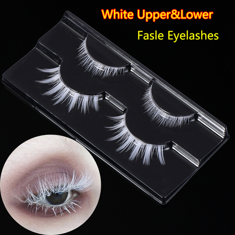 2 paires Halloween fête Cosplay créatif blanc faux cils supérieur et inférieur cils Extension doux vaporeux naturel cils maquillage ► Photo 1/6