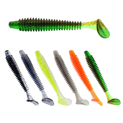 5-10 pièces/lot leurre de pêche souple 50mm/0.9g Double couleur spirale T queue Silicone appâts Jig Wobbler doux ver Pesca appât de pêche ► Photo 1/6