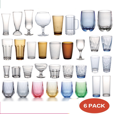 Ensemble de verres en acrylique réutilisables, 6 verres, gobelets en plastique incassables et réutilisables, ensemble de gobelets en plastique lavable au lave-vaisselle ► Photo 1/6