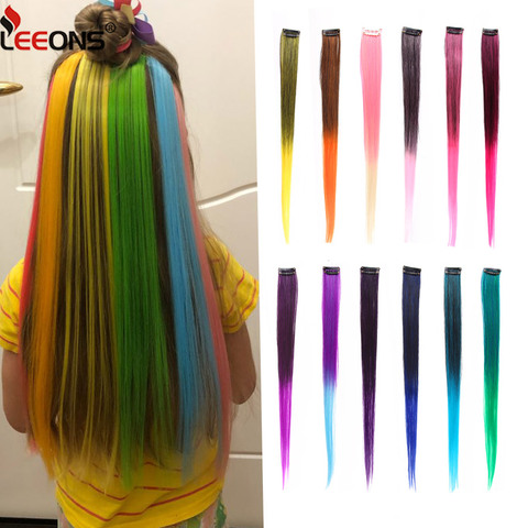 Leeons-Extensions capillaires synthétiques 2 tons | Postiches longues lisses à Clip en une pièce, faux cheveux de couleur Pure avec pince ► Photo 1/6