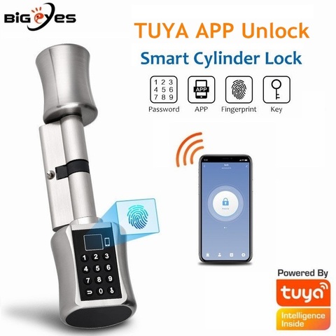 Cylindre de serrure de porte intelligent, avec application TUYA, serrure électronique, Bluetooth, à empreintes digitales, mot de passe ► Photo 1/6