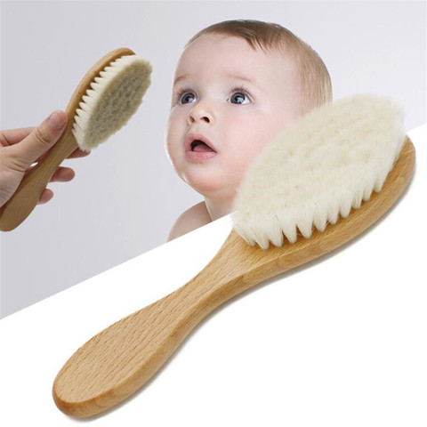 Brosse en bois pour bébé, soins pour bébé, laine naturelle Pure, brosse pour bébé, brosse à cheveux bébé, brosse pour nouveau-né, peigne pour bébé, masseur de tête ► Photo 1/6