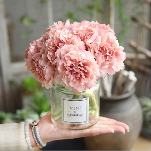 5 pièces fleur artificielle soie pivoine pour la décoration de la maison accessoires mariage Bouquet mariée haute qualité faux Dahlia salon ► Photo 1/6