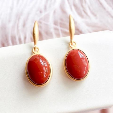 Naturel Original émail porcelaine artisanat ovale boucles d'oreilles style chinois rétro court bohème élégant charme femmes bijoux en argent ► Photo 1/6