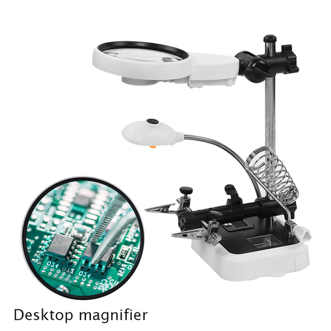 Loupe de bureau lentille de lumière LED, Loupe à Clip auxiliaire, Loupe de troisième main support de soudage outil de réparation pour la soudure ► Photo 1/1