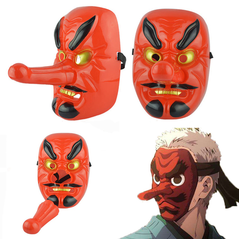 Masque Cosplay de démon Slayer Kimetsu no Yaiba Urokodaki Sakonji, masque d'halloween, Tengu en plastique rouge, Long masque nasal d'horreur, masque de guerrier ► Photo 1/6