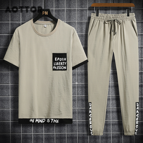 Ensemble deux pièces T-shirt et pantalon pour homme, vêtements de style Hip hop, Streetwear, tenue de printemps et d'été, pull décontracté, grande taille ► Photo 1/6