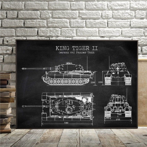 WW2 Tank brevet Vintage affiches et impressions allemand char roi tigre 2 plan Art toile peinture garçons cadeaux mur Art décor ► Photo 1/6