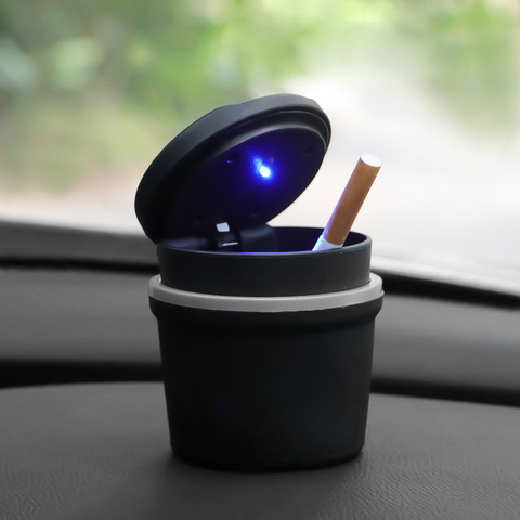 Cendrier Portable pour voiture et camion LED, filtre sans fumée et lumière bleue étui à cigarettes, en caoutchouc antidérapant ► Photo 1/6