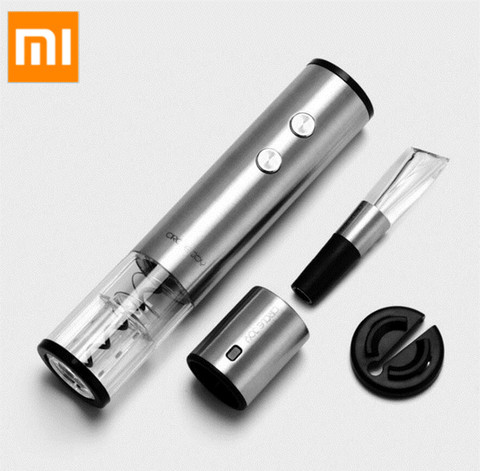 XIAOMI automatique électrique ouvre-bouteille en acier inoxydable tire-bouchon 4in1 kits vin décanteur rond bouchon de vin sans fil coupe-feuille ► Photo 1/6