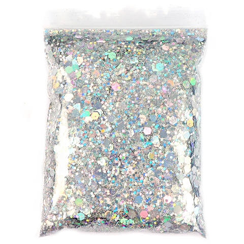 Paillettes argentées holographiques 50G, forme hexagonale mixte, paillettes argentées, Laser scintillantes, tranches de flocons, manucure, décoration artistique des ongles ► Photo 1/6