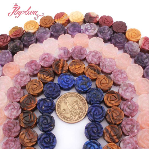 14mm fleur naturelle sculpté Quartz Lapis Lepidolite perles pierre naturelle pour les femmes collier Bracelet fabrication de bijoux 15 