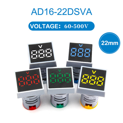 Voltmètre numérique à LED, 22mm, 1 pièce, indicateur de tension, AC 12-500V, panneau carré, testeur de tension, rouge, bleu, jaune, vert, blanc ► Photo 1/6
