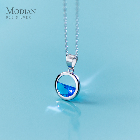 Modian breloque ronde géométrique eau de mer zircone collier pendentifs réel 925 en argent Sterling chaîne bijoux pour femmes fête bijoux ► Photo 1/5