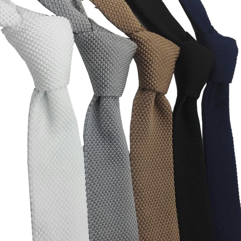 HUISHI – cravates tricotées pour hommes, 5.5 cm, couleur unie, noir, blanc, gris, bleu, bordeaux ► Photo 1/6