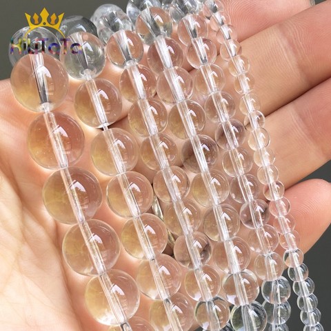 Perles de verre en cristal blanc clair, rondes lisses, amples, pour la fabrication de bijoux, accessoires de Bracelet 15 ''4 6 8 10 12mm ► Photo 1/6