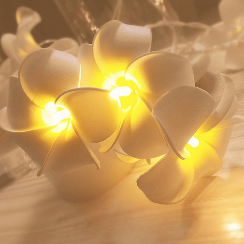 Frangipani – guirlande lumineuse LED en tissu, blanc, rose, fleur florale, batterie USB, alimentation ue, vacances Plumeria, décor de noël ► Photo 1/1