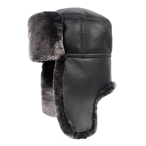 Ushanka trappeur bomber chapeau hommes 2022 hiver en cuir souple russe soviétique oreillette pilote chapeaux Gorro ruso fausse fourrure casquettes ► Photo 1/6