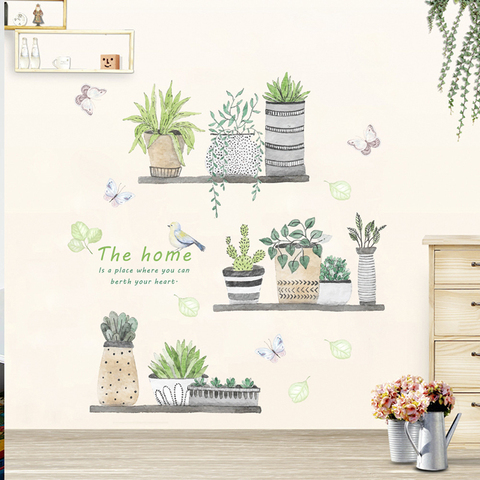 Autocollants muraux avec bonsaï de plantes en pot, pour décoration de maison, Stickers muraux en PVC, bricolage décoration murale ► Photo 1/6