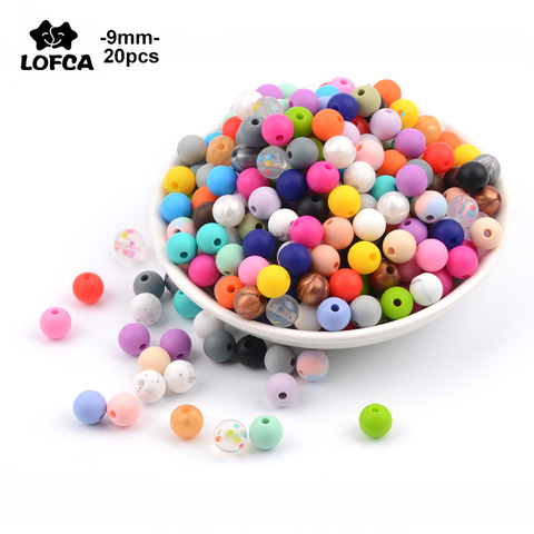 LOFCA-anneau de dentition en Silicone 9mm, 20 pièces/lot, perles DIY, bijoux pour tout-petits, jouets de qualité alimentaire, sans BPA, à mâcher ► Photo 1/6