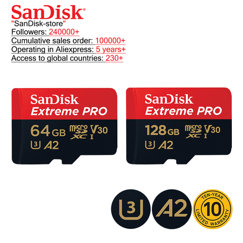 SanDisk Original TF Micro carte SD extrême Pro carte mémoire 32GB 64GB 128GB 256GB téléphone caméra 4K vidéo 10 ans de garantie ► Photo 1/5
