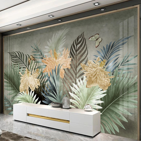 Papier peint 3D motif plantes tropicales sur mesure, décoration d'interieur ► Photo 1/6