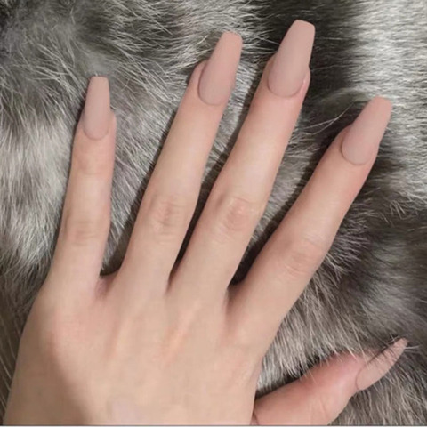 Faux-ongles pour filles, style kaki, couleur Pure givré, mat 24 pièces/boîte, accessoire à pression, pointe détachable, longue, couverture complète, pour filles ► Photo 1/4