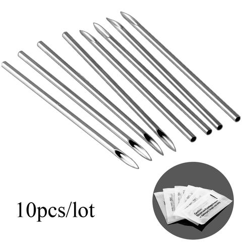 Aiguilles de Piercing en acier chirurgical, lot de 10 pièces, aiguilles médicales à trois biseaux, stérilisées, fourniture de bijoux pour le corps ► Photo 1/6