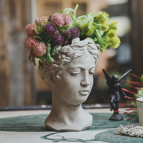 Moule en Silicone pour jardinière, 3D, visage humain, fille, béton, ciment, Pot de fleur, Vase artisanal fait à la main ► Photo 1/6